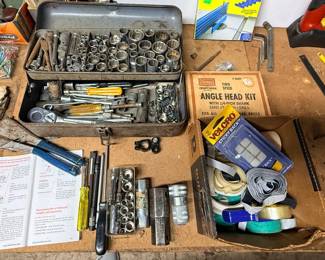 Socket sets and wrenches, riveter and rivets, straps and cord holders
