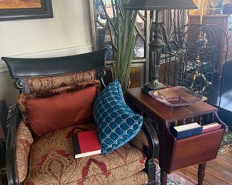 gorgeous rugs, side table, lamps, decorative pillows, artwork