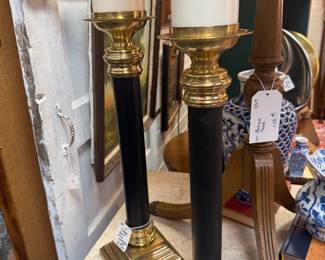 vintage brass and black pillar candlesticks