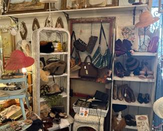 vintage purses, scarves, hats