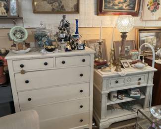 dresser, night stand, framed art