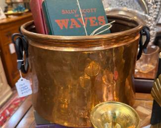 large copper planter with side handles, 