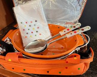 Polka Dot Serving Bowl with Utensils and Insulated Bag - Temptations