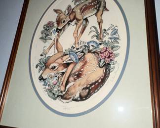 Fawn and Flowers Print by Susan Bourgeois