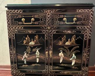 Chinoiserie Style Black Lacquer Mother-of-Pearl Cabinet