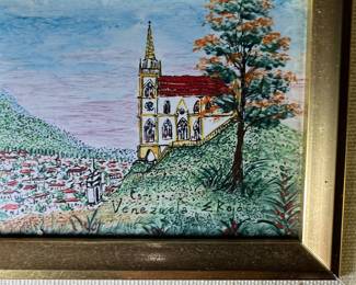 Pair of Eustassio Rojo Porcelain Tile Paintings