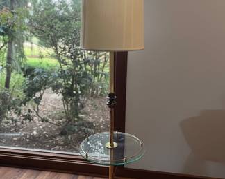 Stiffel Style Brass Floor Lamp with Glass Shelf