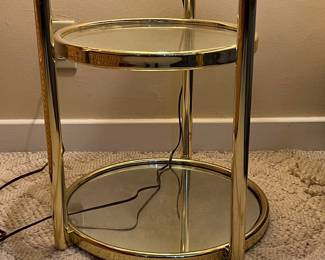Milo Baughman Style Brass and Glass Tiered Side Table