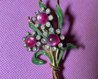 Coro Style Enamel and Rhinestone Floral Brooch