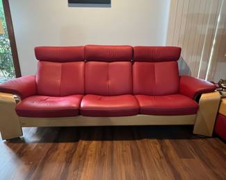 Stressless Pegasus Red Leather Three-Seater Recliner Sofa