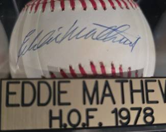 Eddie Mathews Signed Baseball with HOF Plaque