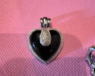 Heart-shaped Onyx and Diamond Pendant