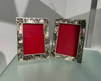 Abalone Inlaid Silver Picture Frames (Set of 2)
