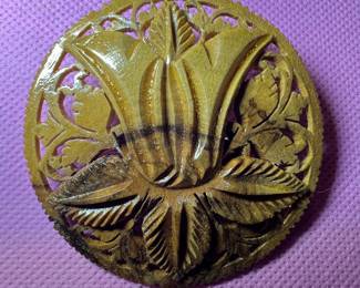Carved Bakelite Floral Brooch