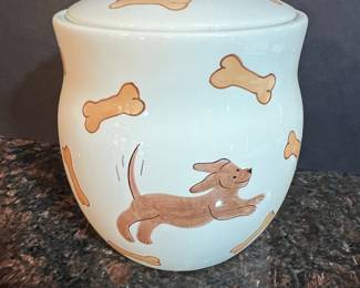 IDC Inspirado Hand Painted Dog and Bone Ceramic Cookie Jar