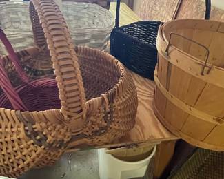 Woven Buttocks Basket and Wooden Bushel Basket Set