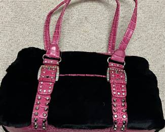 Kathy Van Zeeland Faux Fur and Faux Croc Handbag
