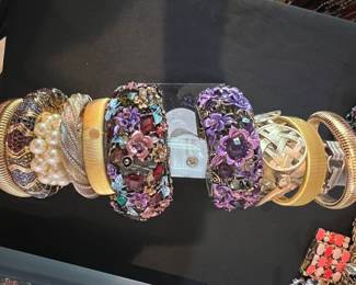 Assorted Costume Bangles and Bracelets with Floral and Pearl Embellishments