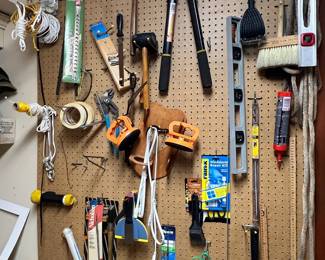 Assorted Hand Tools and Pegboard Accessories