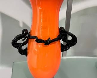 Anjali Singh Blown Glass Vase with Black Handles
