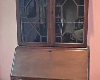 Maddox Walnut Secretary Desk with Cabinet Top