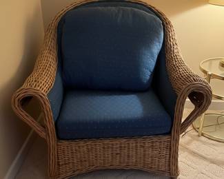 Wicker Armchair with Blue Upholstery