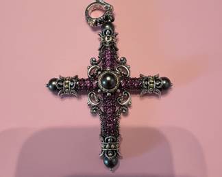 Barbara Bixby Sterling Silver Amethyst and Pearl Cross Pendant
