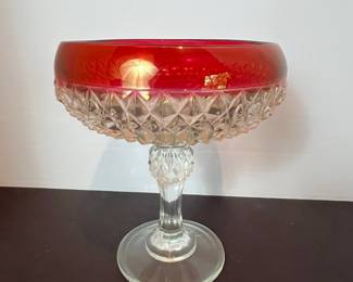 Indiana Glass King's Crown Ruby Flash Diamond Point Compote Bowl