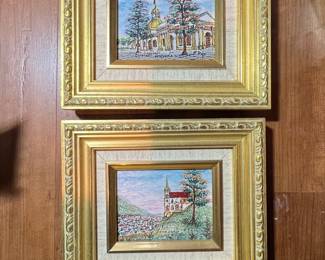 Pair of Eustassio Rojo Porcelain Tile Paintings