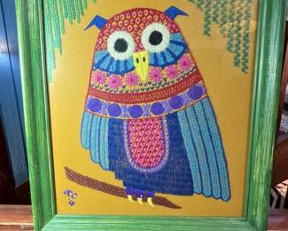 Embroidered Owl Textile Art