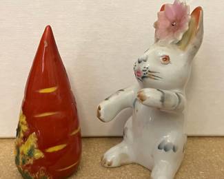 Porcelain Bunny and Carrot Figurine Set - Lomonosov Style