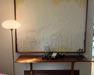 Handmade Jointed Wood Table, Mid-Century Painting, Vintage Laurel Mushroom Lamp