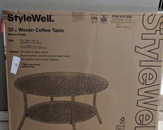 32 in. Mix and Match Brown Round Wicker Outdoor Patio Coffee Table
