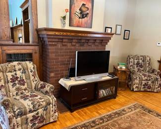Chairs, tables, entertainment center 