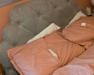 Pier one upholstered headboard and a matching bench 
