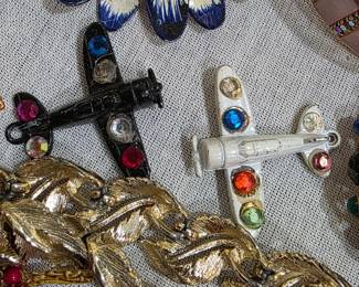 Ww2 sweetheart airplane trinkets, West German enamel flower brooch 