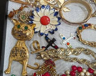 Figurals, marcell boucher figural frog brooch, kramer clamper bracelet 