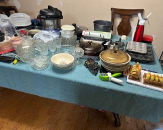 Used newer condition kitchen appliances, vintage dishes glassware, pans