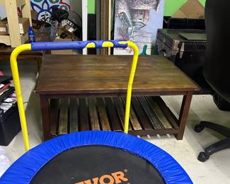 Wooden coffee table , kids trampoline, various art
