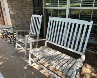 Double seat wooden rocker chair