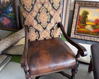 Leather and fabric arm chair