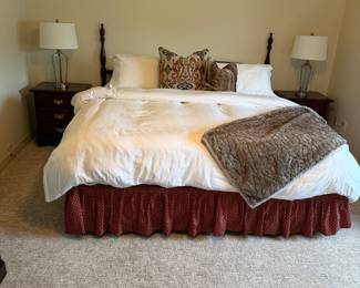 King size bed and bedding