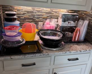 Plasticware storage, bowls, drinkware