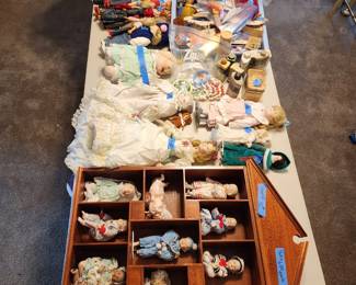 Dolls, porcelain, sewing supplies, 