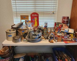 Enamelware, crocks, tins, spices