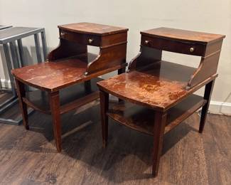 Paired tiered vintage tables