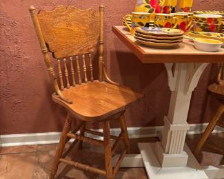 Pair Press Back Chairs / Swivel Stool