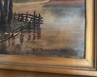Original Framed Antique Landscape Oil Painting signed P.T. Bower 1881