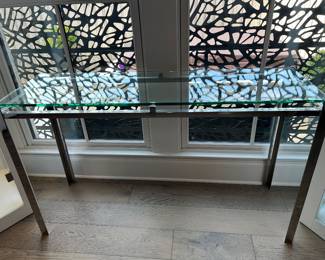 Chrome and glass console table. 53” x 16-1/2” x 31”H