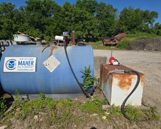 Maher Oil Company branded steel fuel storage tank